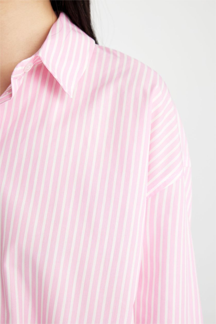 WOMAN Light Pink Shirt Collar Poplin Long Sleeve Crop Shirt