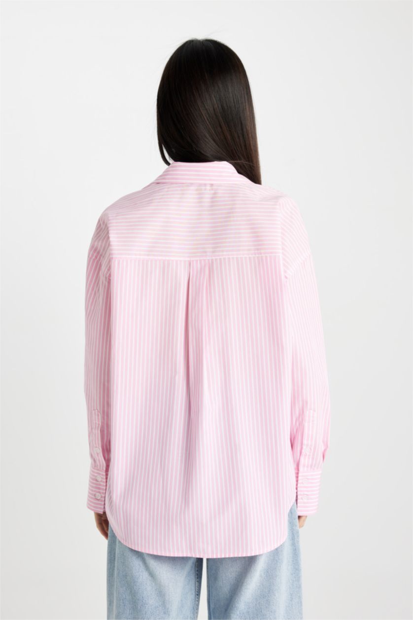WOMAN Light Pink Shirt Collar Poplin Long Sleeve Crop Shirt