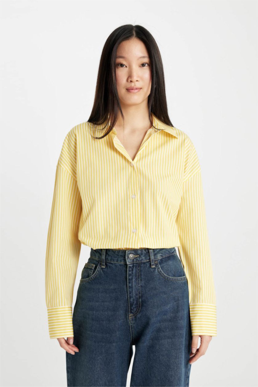 FEMME Jaune Chemise Oversize en Popeline à Manches Longues