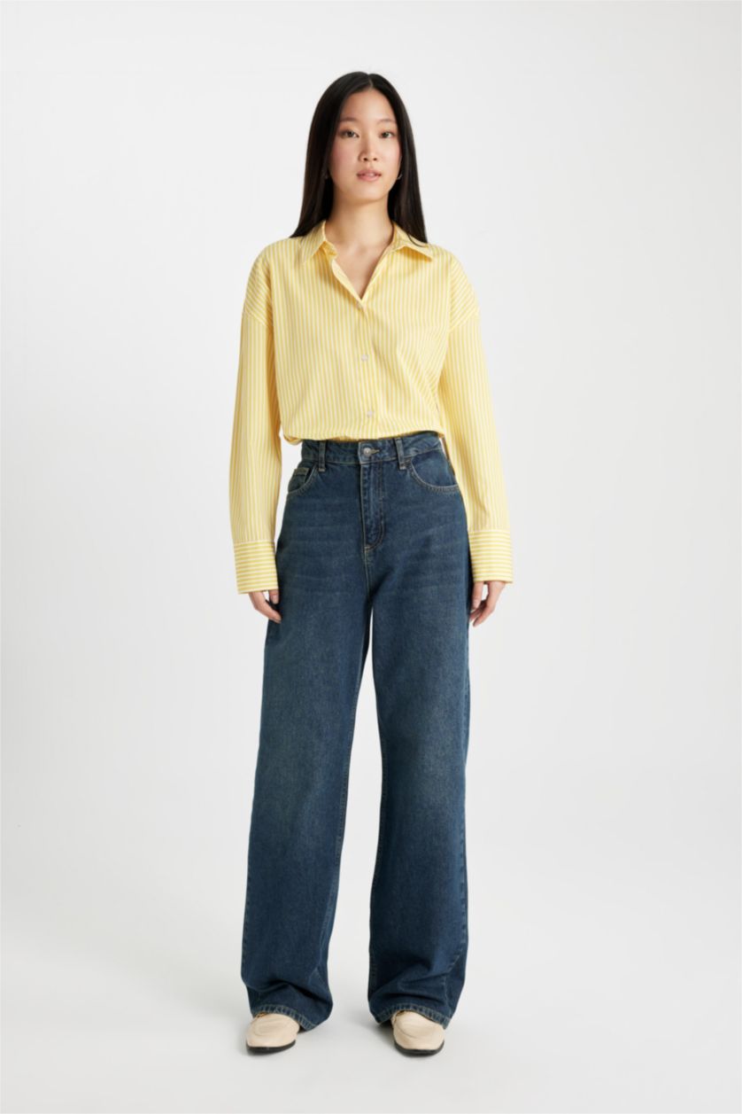 FEMME Jaune Chemise Oversize en Popeline à Manches Longues