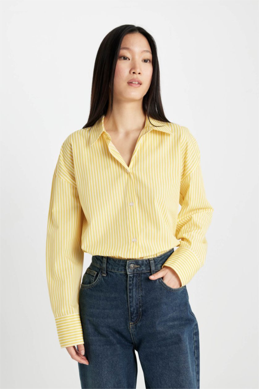 FEMME Jaune Chemise Oversize en Popeline à Manches Longues