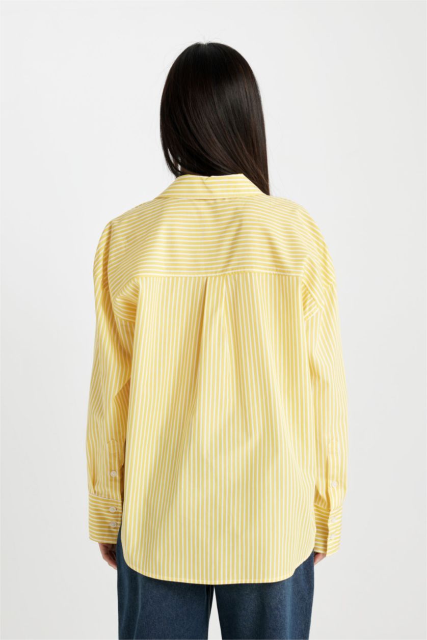 FEMME Jaune Chemise Oversize en Popeline à Manches Longues