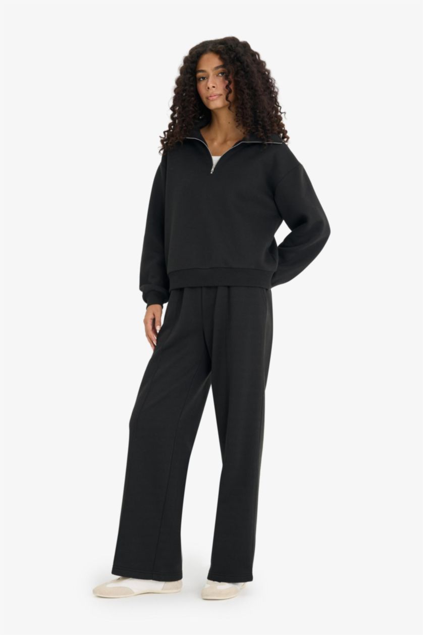 WOMAN Black Wide Leg Thick Fabric Trousers