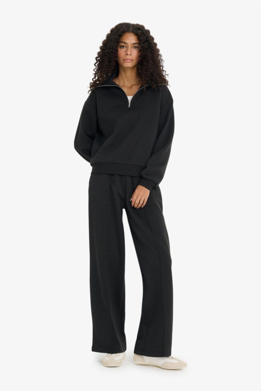 WOMAN Black Wide Leg Thick Fabric Trousers