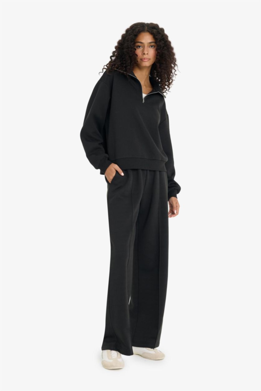 WOMAN Black Wide Leg Thick Fabric Trousers