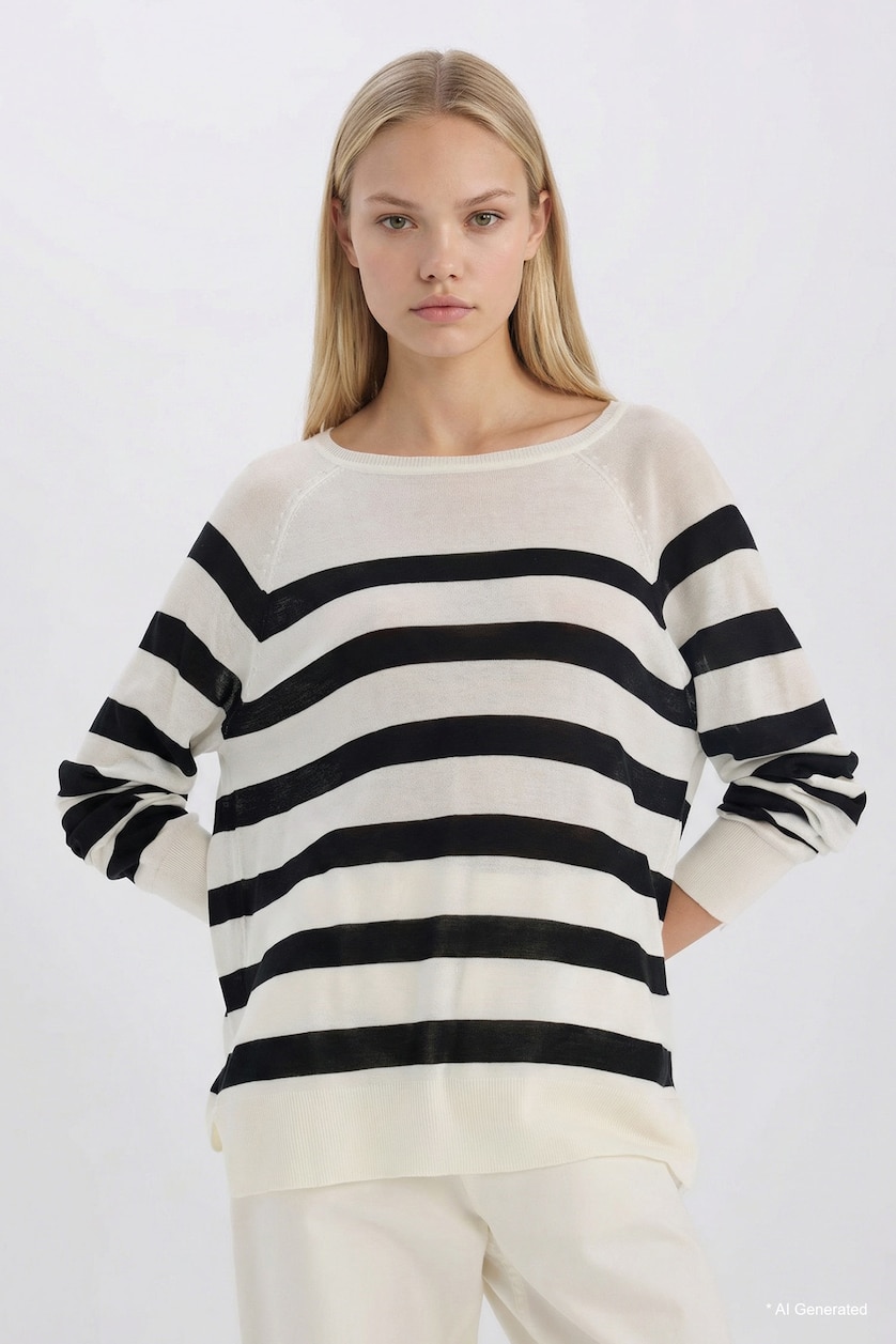 WOMAN Ecru Regular Fit Pullover