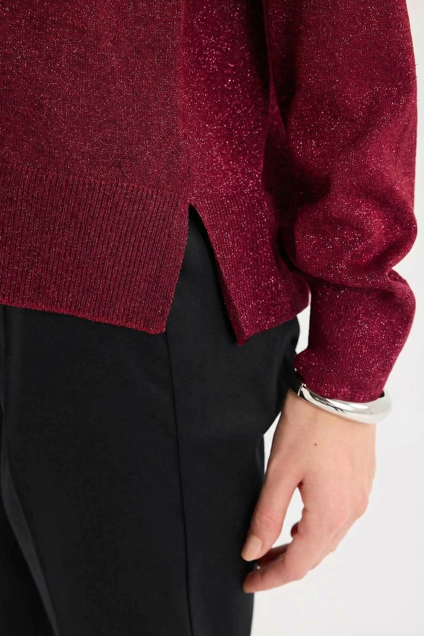 نساء خمري بلوز تريكو بيزك قصة عادية بياخة مستديرة