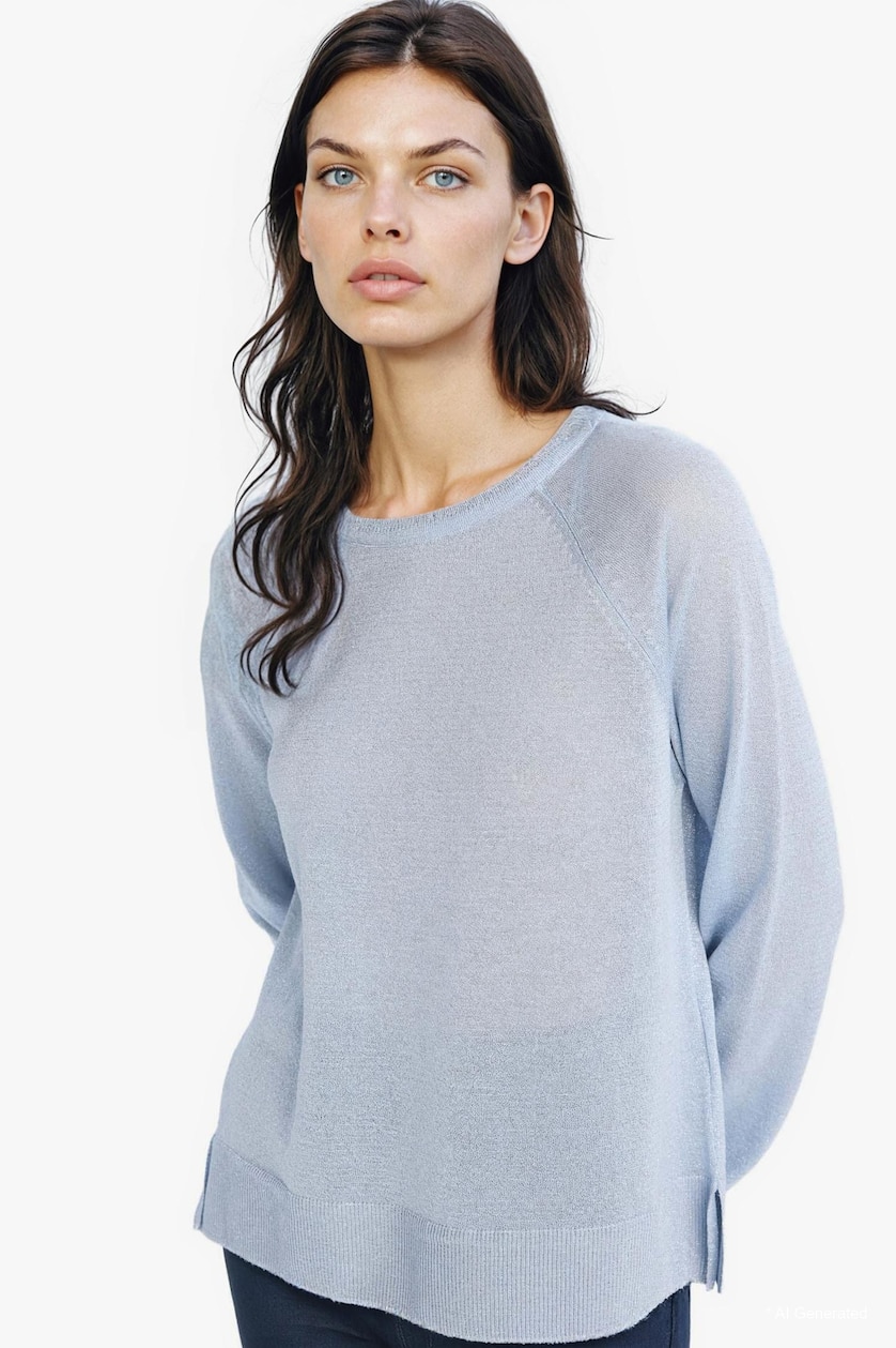Women Light Blue Regular Fit Crew Neck Basic Knit Pullover