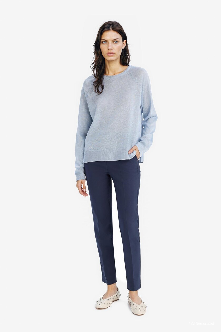 Women Light Blue Regular Fit Crew Neck Basic Knit Pullover