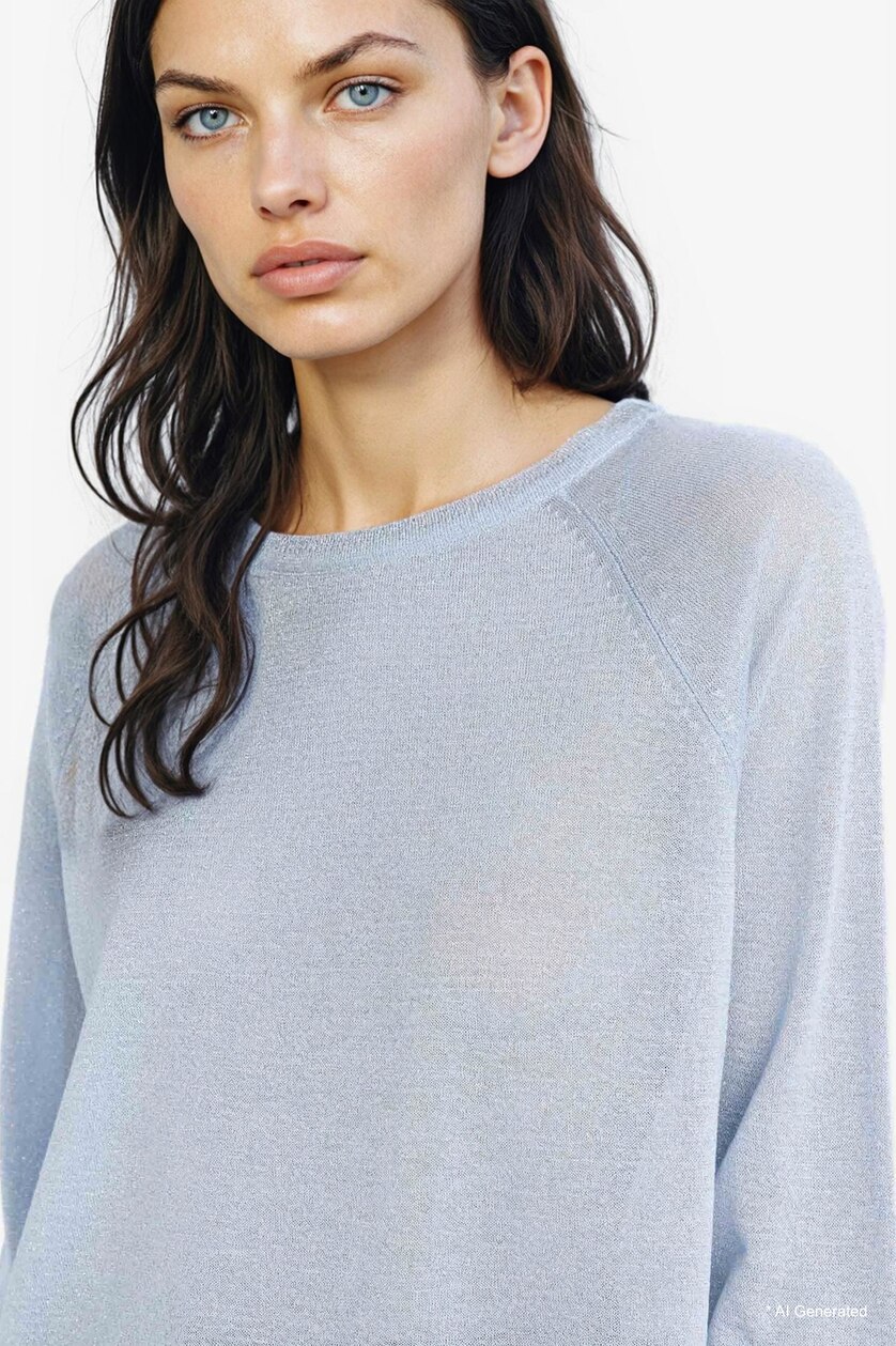 Women Light Blue Regular Fit Crew Neck Basic Knit Pullover