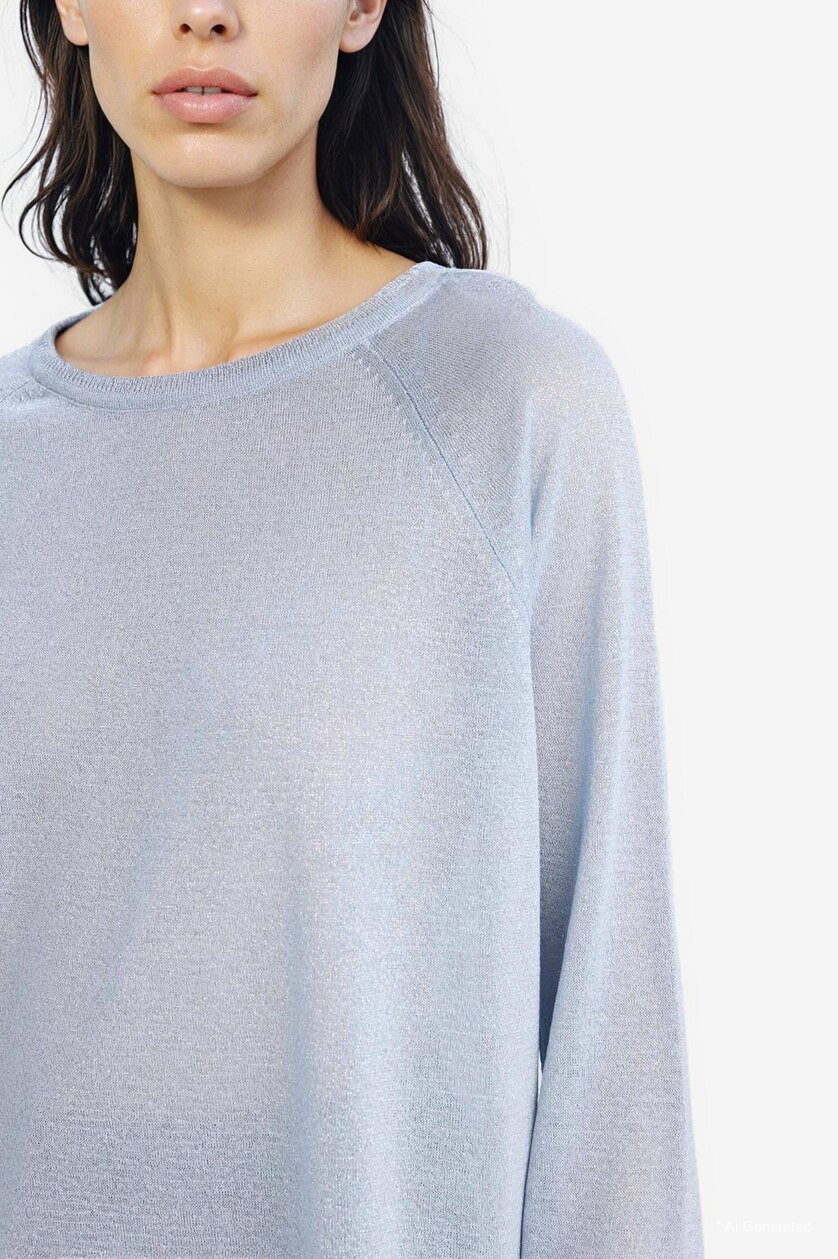 Women Light Blue Regular Fit Crew Neck Basic Knit Pullover
