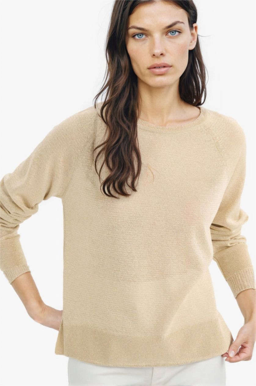 نساء بيج Regular Fit Crew Neck Crew Neck Knitwear Pullover