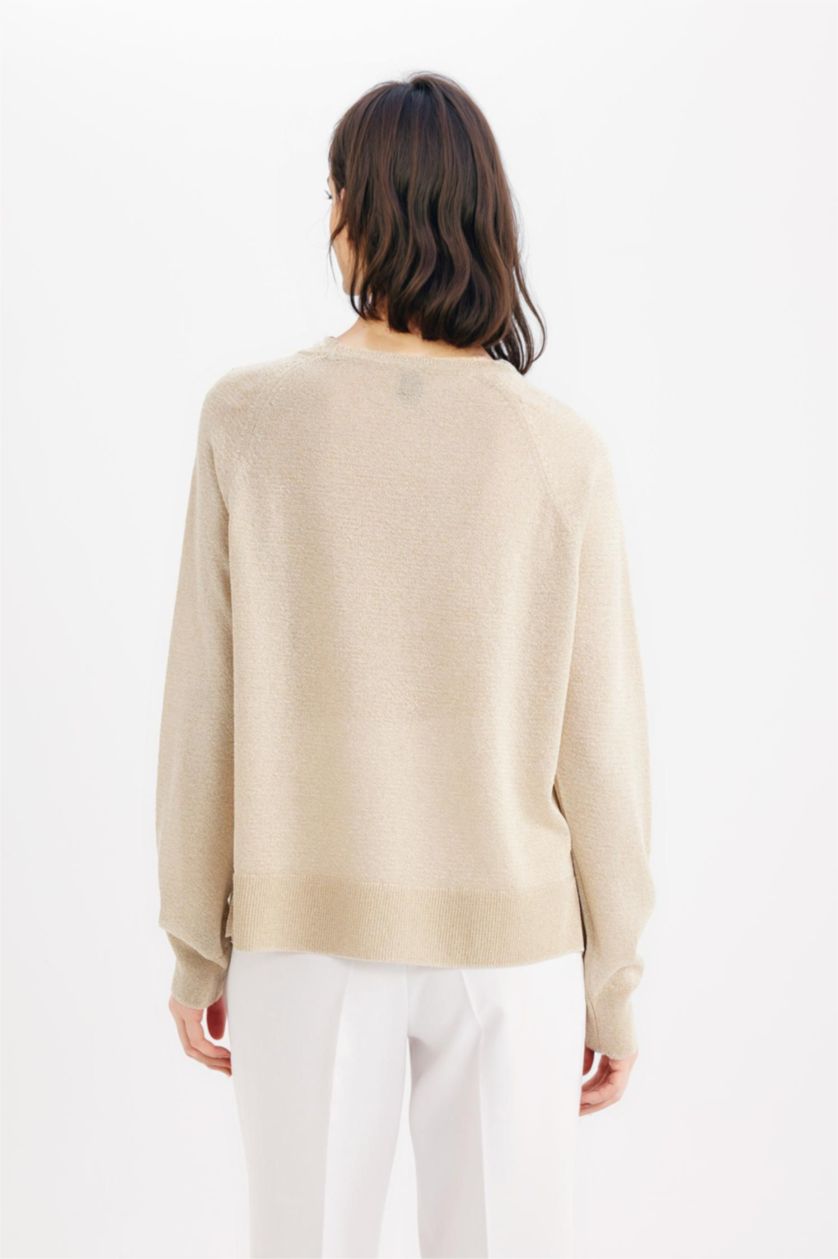 نساء بيج Regular Fit Crew Neck Crew Neck Knitwear Pullover