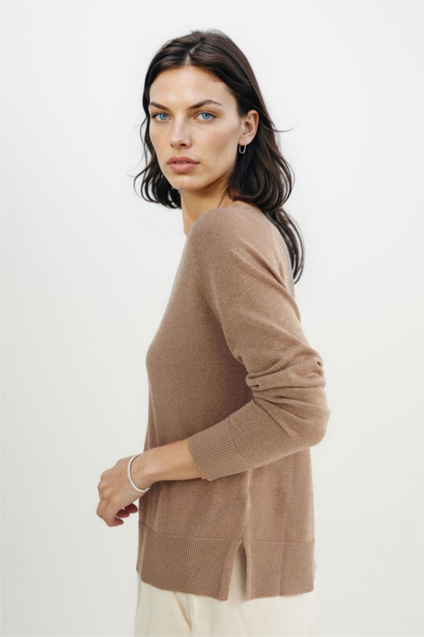 FEMME Beige Pull en tricot à Col rond