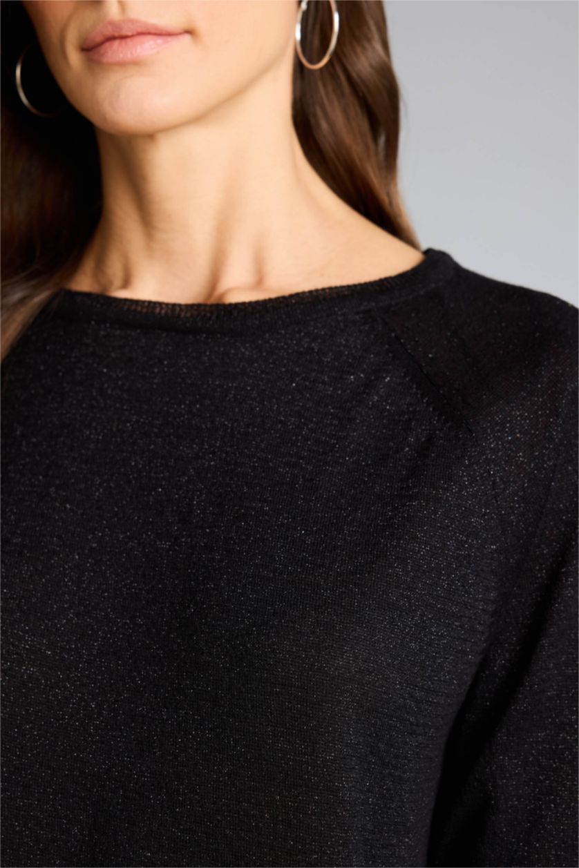 Woman Black Regular Fit Crew Neck Pullover