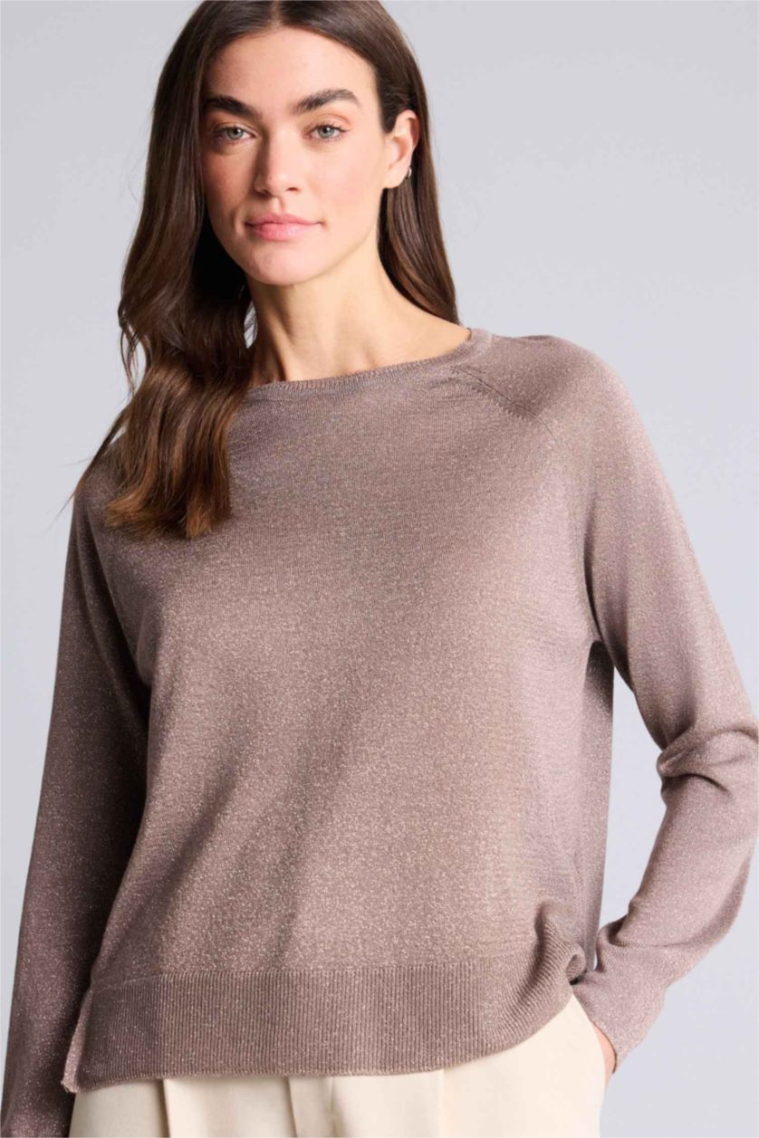 Kadın Vizon Regular Fıt Bisiklet Yaka Kazak