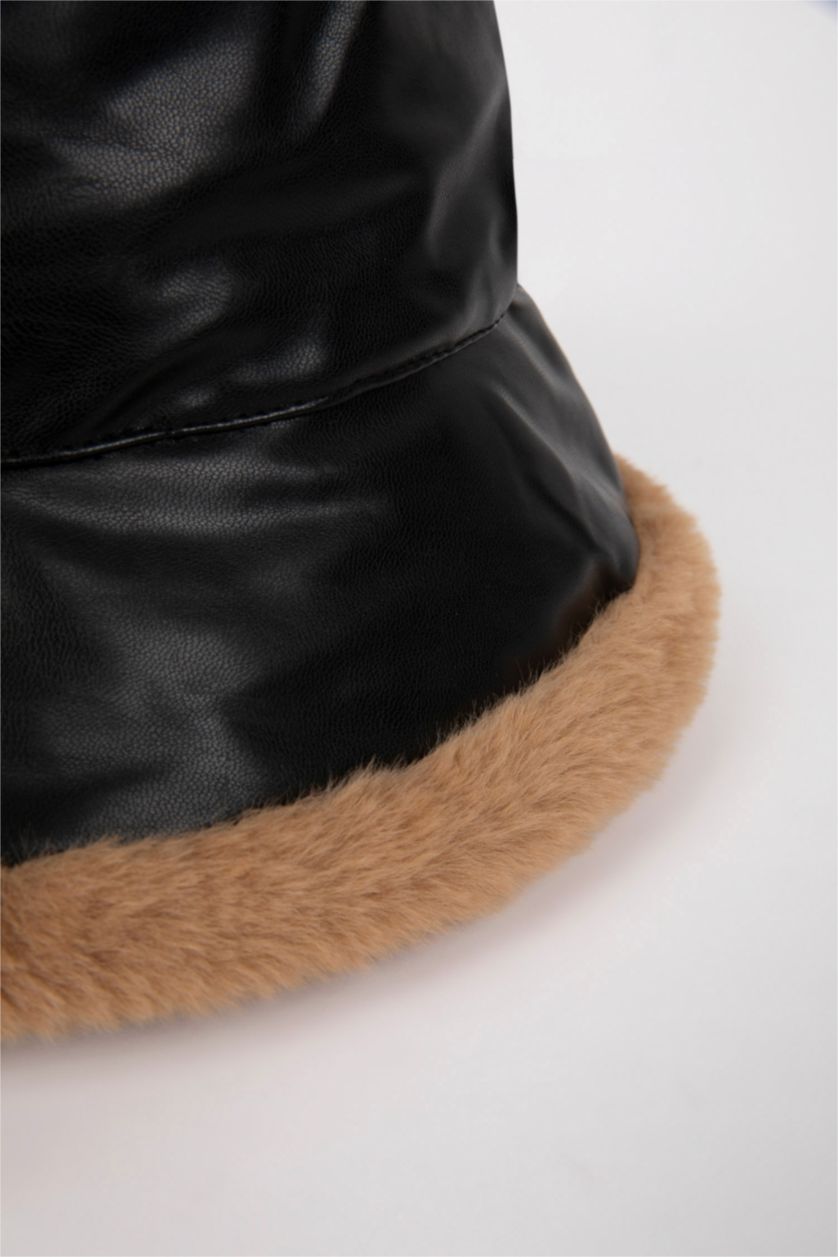 Kadın Siyah Kadın Suni Deri Bucket Şapka