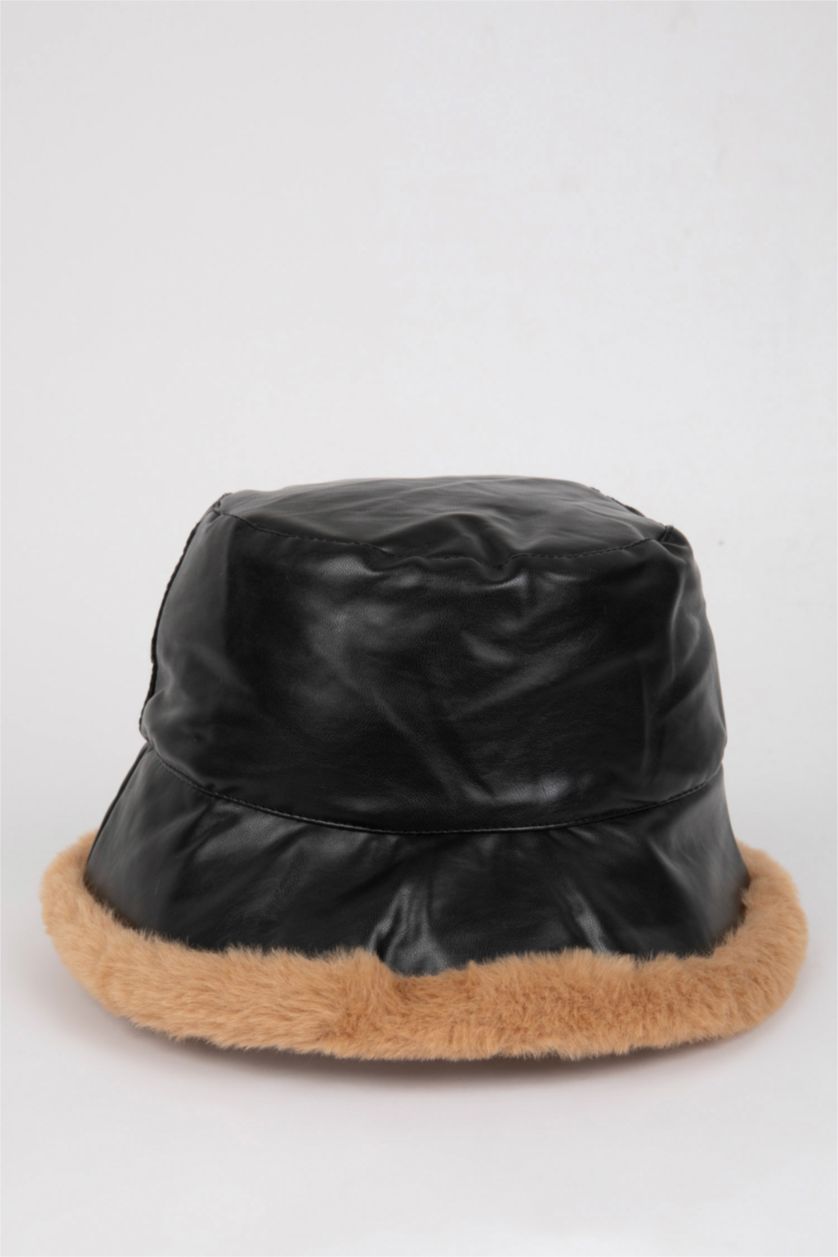 Kadın Siyah Kadın Suni Deri Bucket Şapka