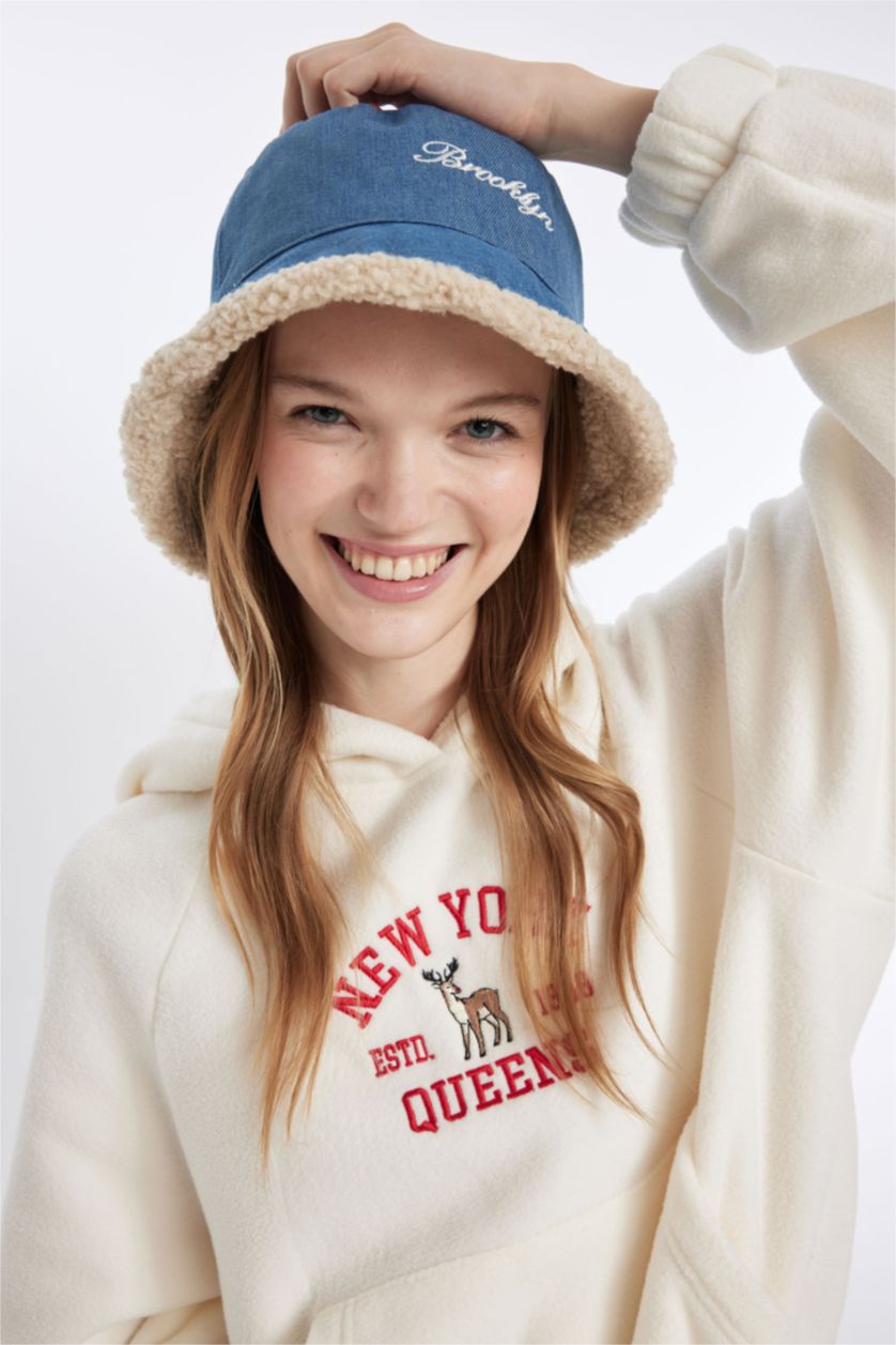 نساء أزرق شفقة دلو قطن نسائي مطرز