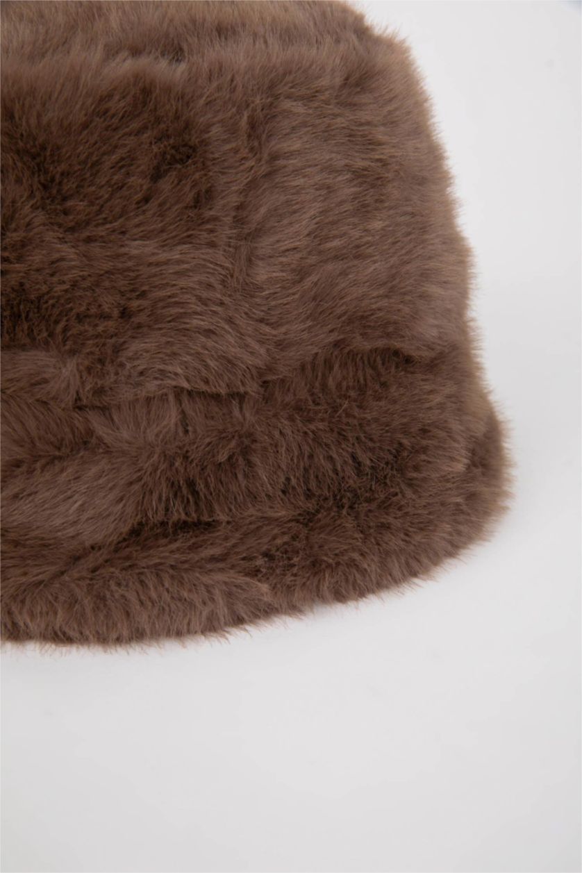 Woman Dark Brown Woman Plush Bucket Hat