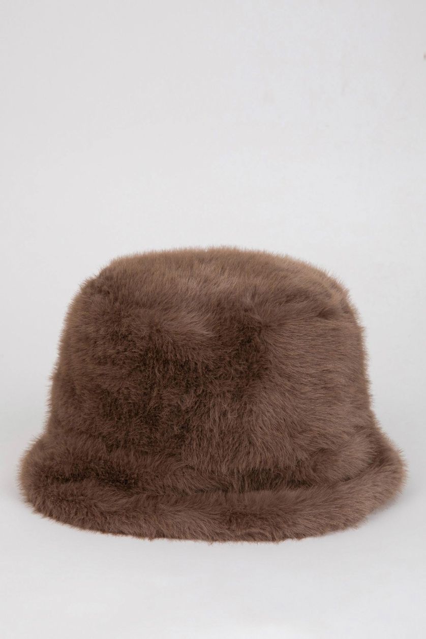 Woman Dark Brown Woman Plush Bucket Hat