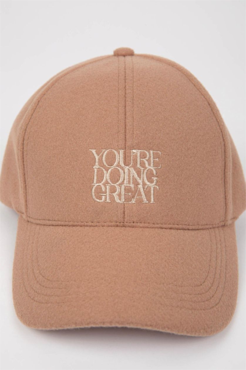 Kadın Açık Kahve Kadın Nakışlı Dokuma Cap Şapka