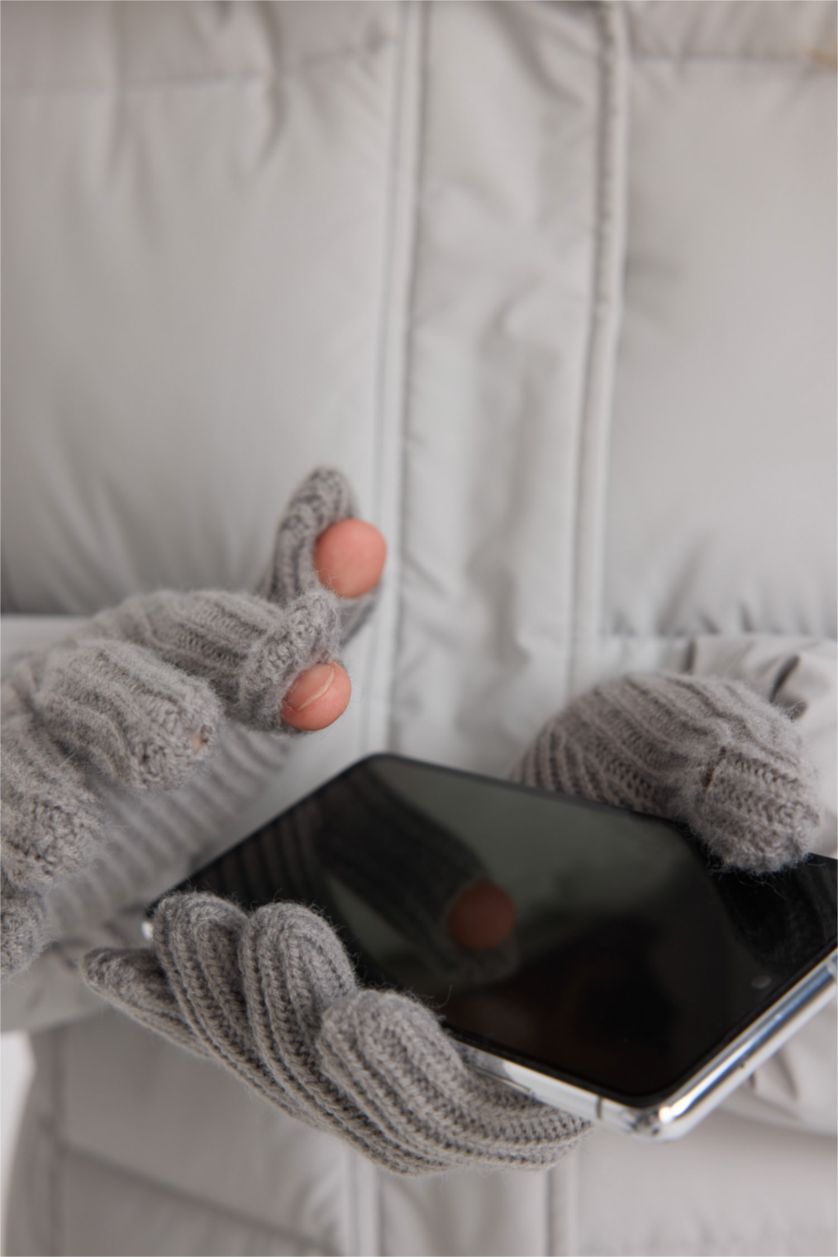 Kadın Açık Gri Kadın Fonksiyonel Triko Eldiven