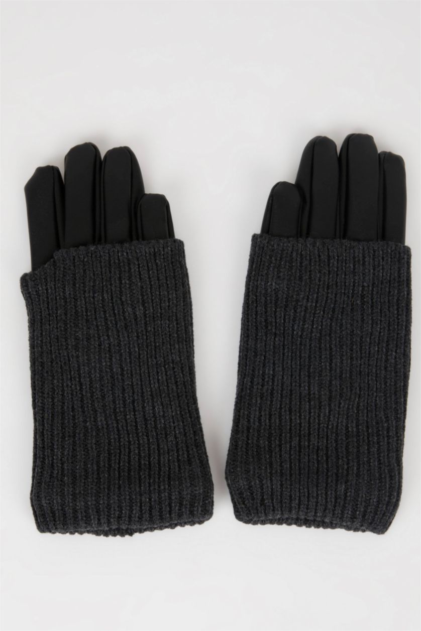 Women Black Woman Faux Leather Gloves