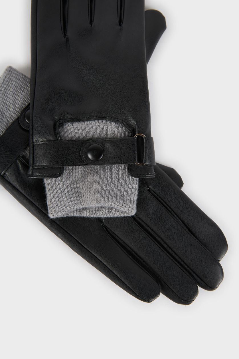 Kadın Siyah Kadın Suni Deri Eldiven