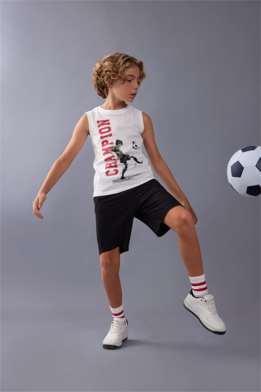 Erkek Çocuk - Genç Erkek Beyaz Erkek Çocuk Bisiklet Yaka Baskılı Atlet