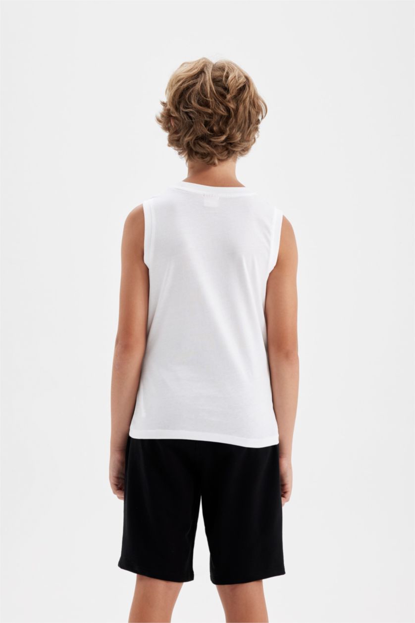 Erkek Çocuk - Genç Erkek Beyaz Erkek Çocuk Bisiklet Yaka Baskılı Atlet