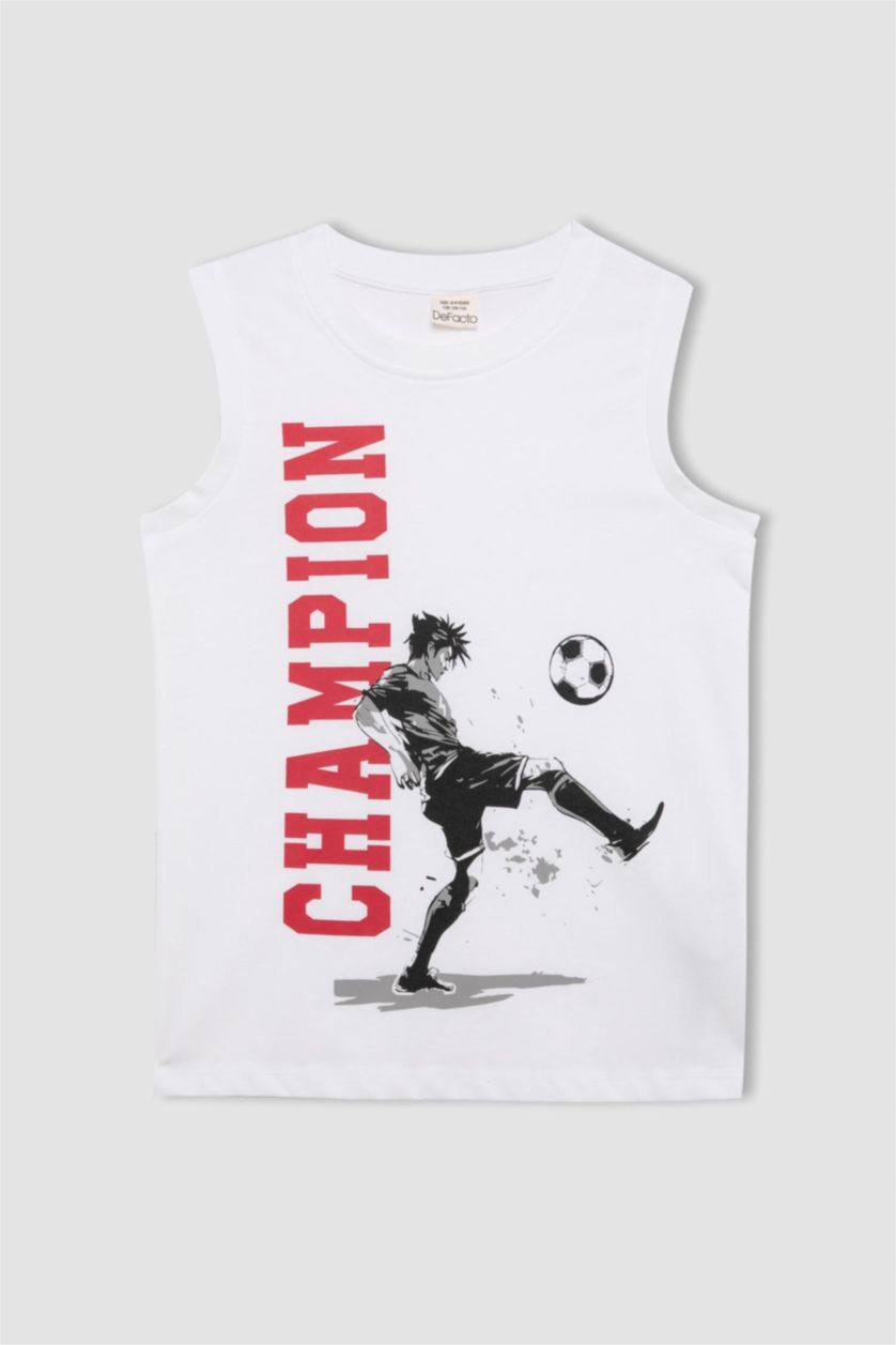 Erkek Çocuk - Genç Erkek Beyaz Erkek Çocuk Bisiklet Yaka Baskılı Atlet