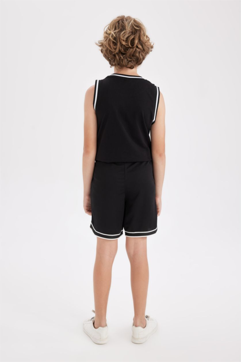 Erkek Çocuk - Genç Erkek Siyah Baskılı Şort Erkek Çocuk