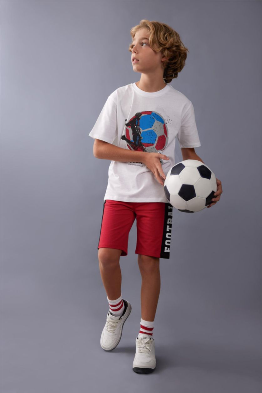 Erkek Çocuk - Genç Erkek Kırmızı Baskılı Şort Erkek Çocuk