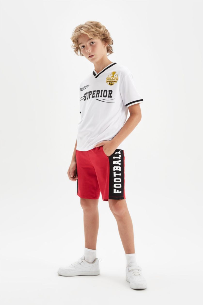 Erkek Çocuk - Genç Erkek Kırmızı Baskılı Şort Erkek Çocuk