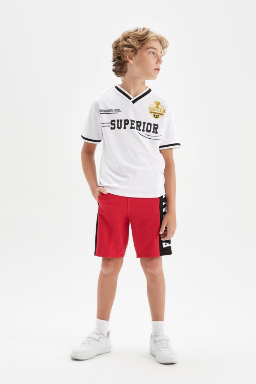 Erkek Çocuk - Genç Erkek Kırmızı Baskılı Şort Erkek Çocuk