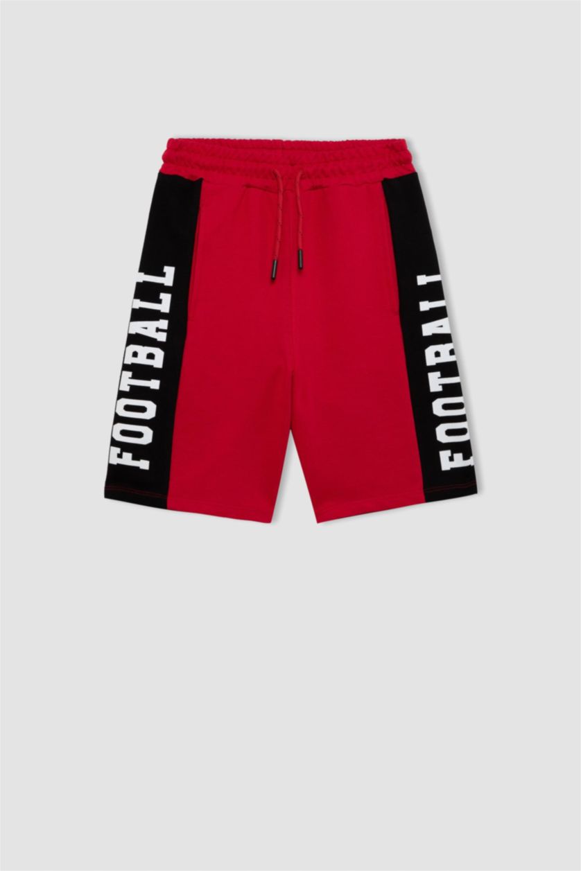 Erkek Çocuk - Genç Erkek Kırmızı Baskılı Şort Erkek Çocuk