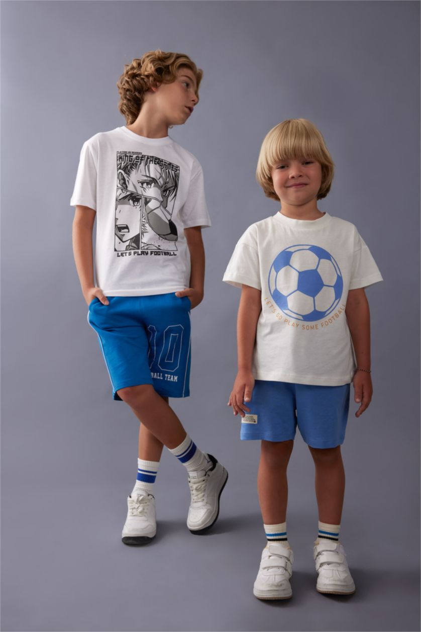 Erkek Çocuk - Genç Erkek Saks Baskılı Şort Erkek Çocuk