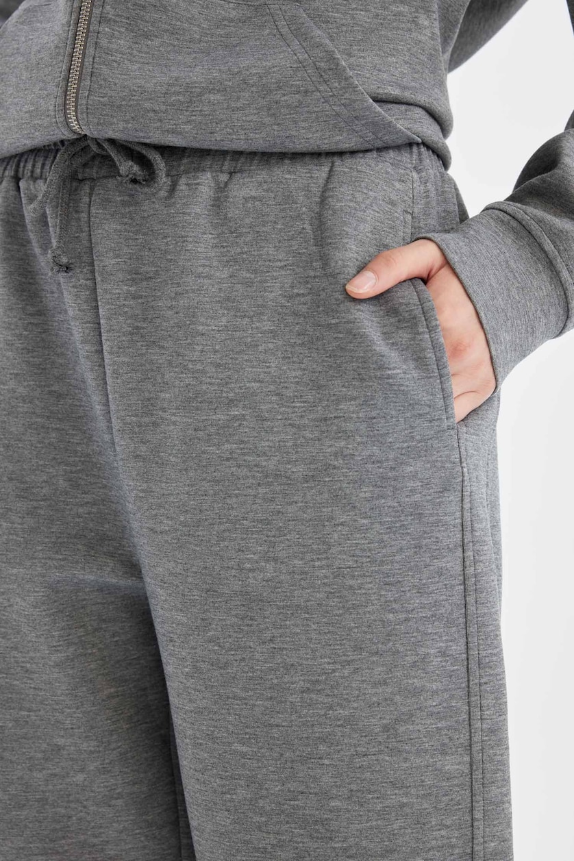 Kadın Gri Melanj Jogger Standart Fit Skuba Dalgıç Kumaş Pantolon