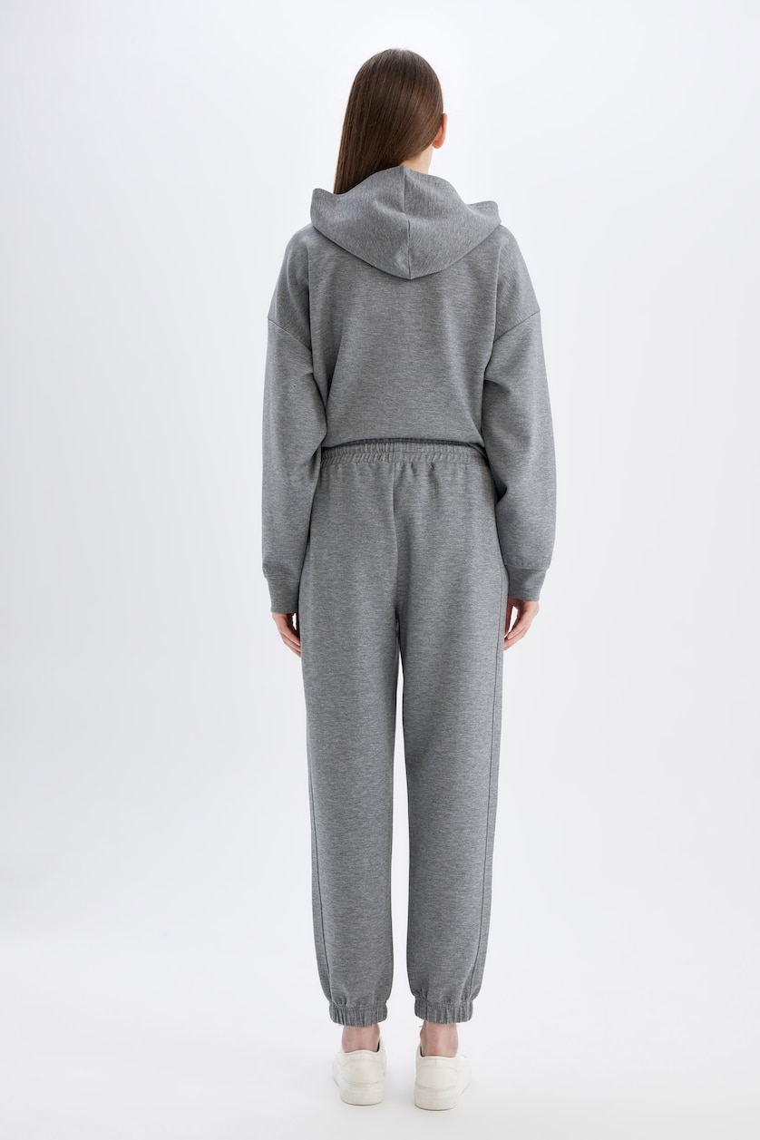 Kadın Gri Melanj Jogger Standart Fit Skuba Dalgıç Kumaş Pantolon