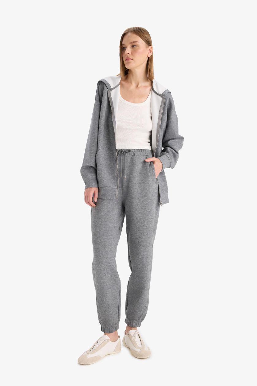 FEMME Gris Pantalon Jogging en tissu scuba avec poches Coupe standard