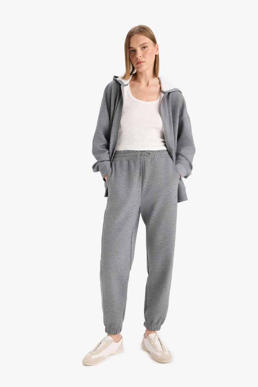 FEMME Gris Pantalon Jogging en tissu scuba avec poches Coupe standard