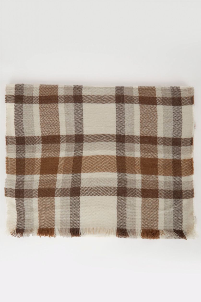 Kadın Açık Kahve Kadın Ekose Desenli Atkı