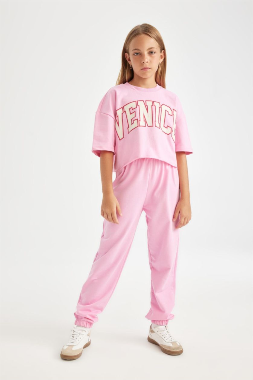 GIRLS & TEENS Pink Girl Printed T-Shirt Sweatpants 2 Piece Set