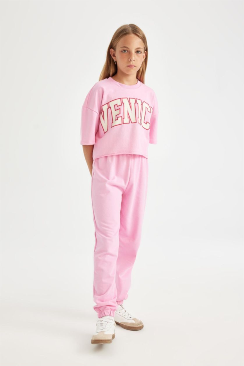 GIRLS & TEENS Pink Girl Printed T-Shirt Sweatpants 2 Piece Set
