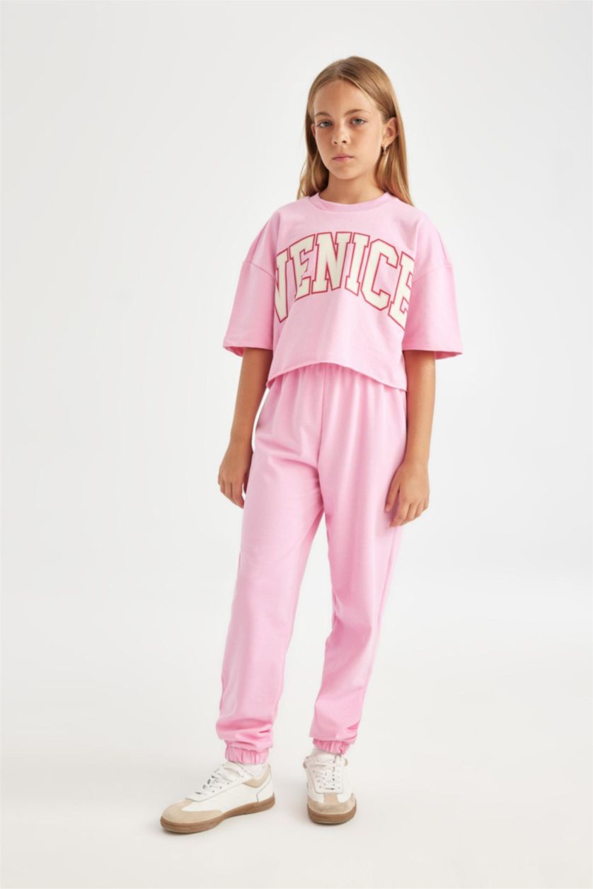 GIRLS & TEENS Pink Girl Printed T-Shirt Sweatpants 2 Piece Set