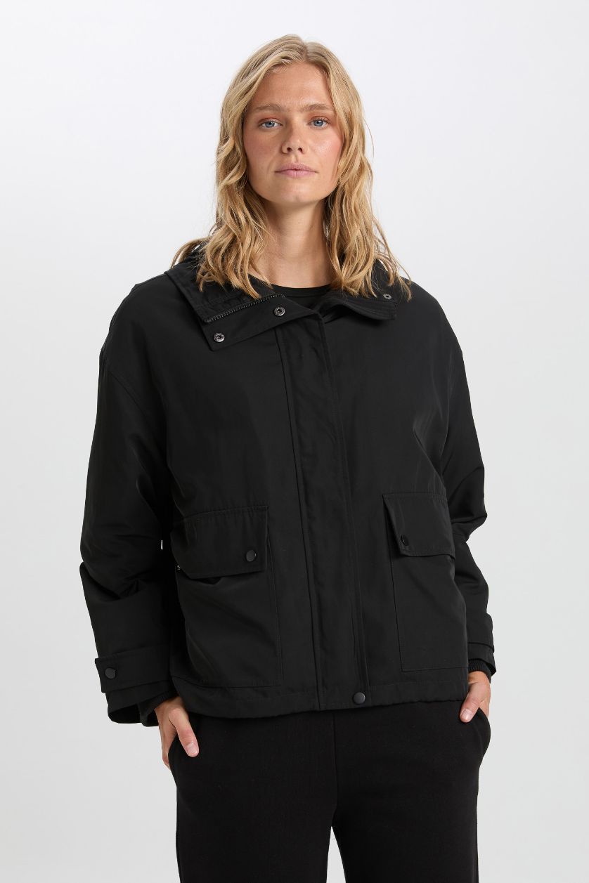 Black Woman Hooded Waterproof Jacket 3212089 | DeFacto