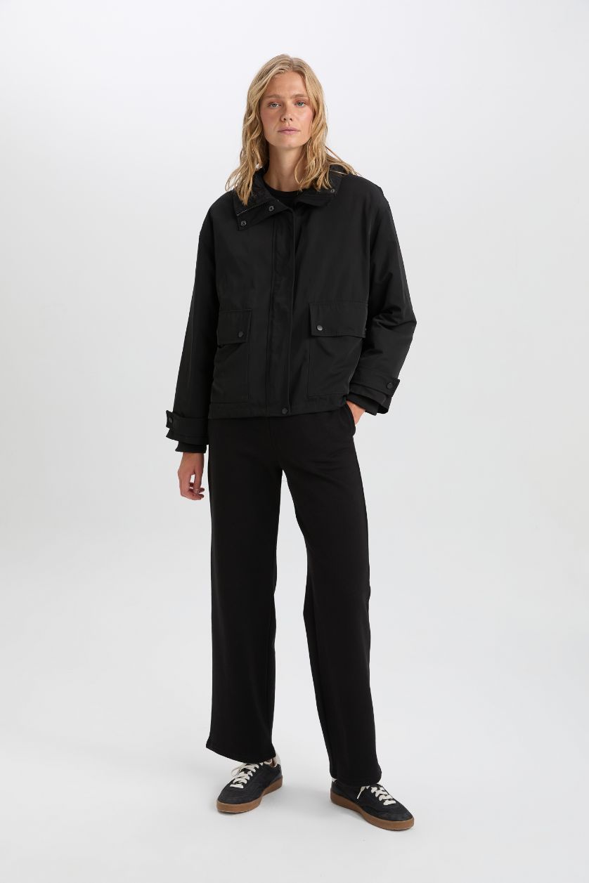 Woman Black Hooded Waterproof Jacket