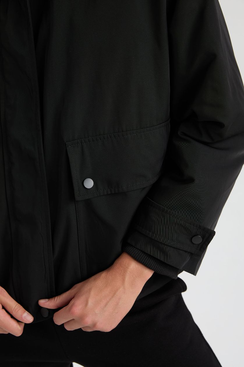 Woman Black Hooded Waterproof Jacket