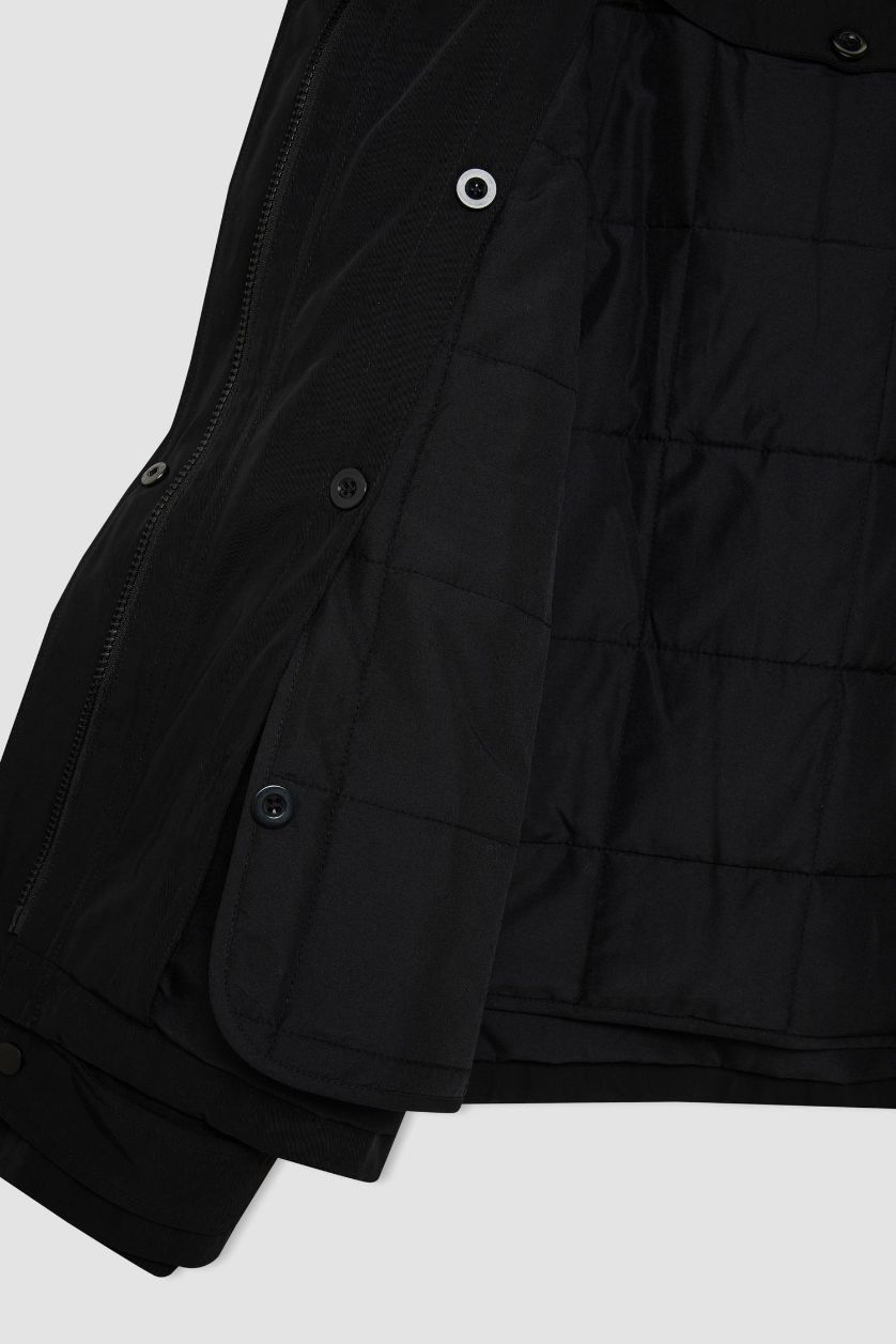 Woman Black Hooded Waterproof Jacket